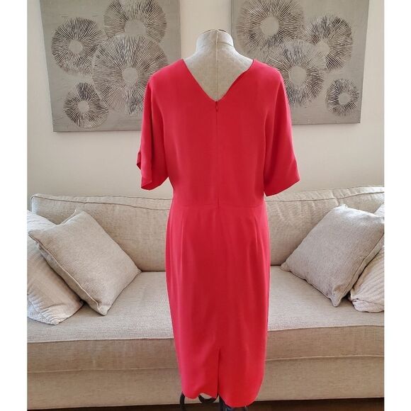 Lewit Dolman-Sleeve V-Neck Crepe Dress size 12 in Red- NEW - Picture 5 of 11